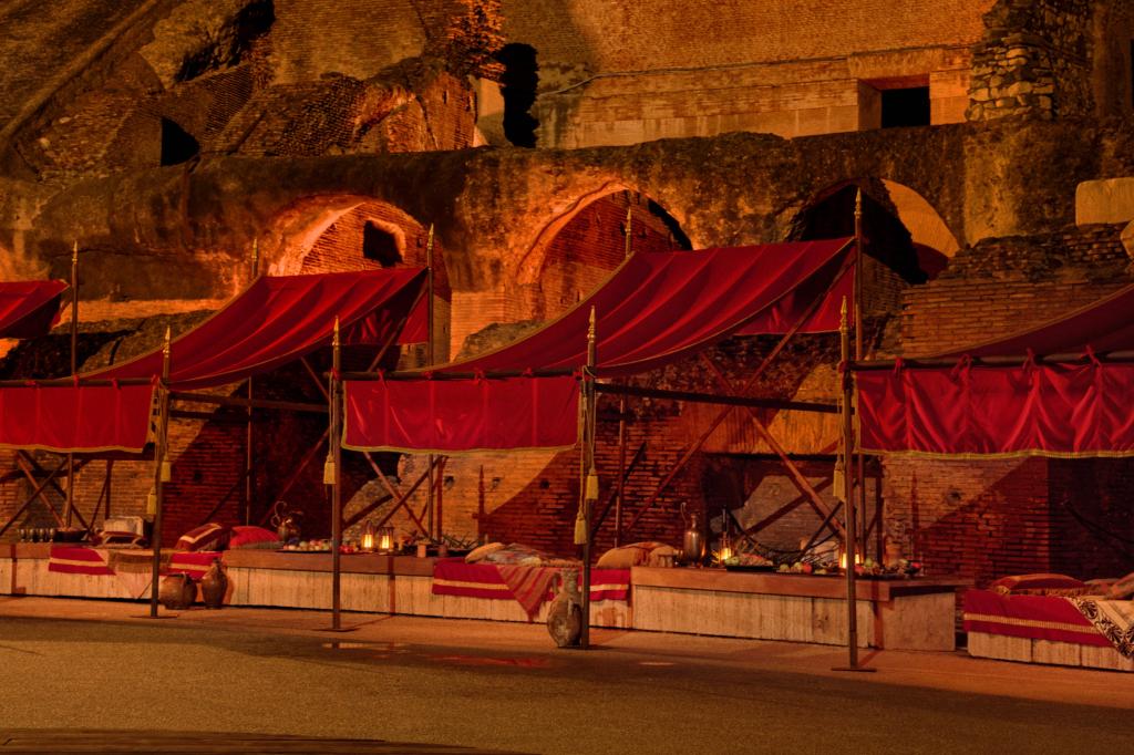 A dramatic view of the Colosseum showcasing its majestic architecture and history