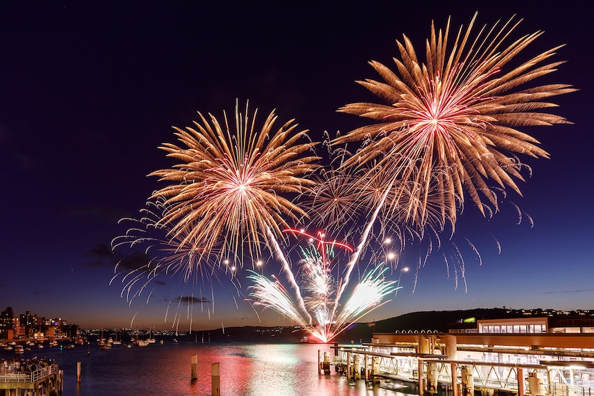 Spectacular fireworks illuminating the night sky during New Year celebrations across Australia