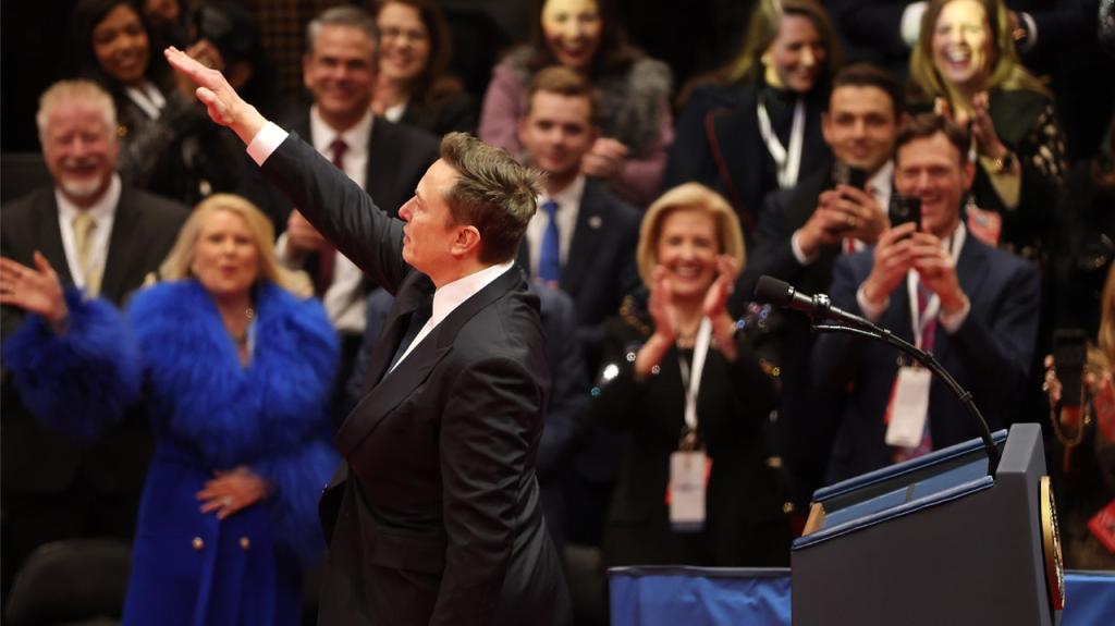 Elon Musk gestures during his speech