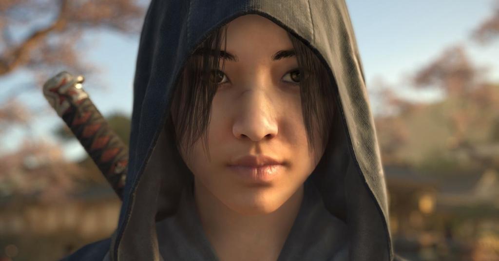 Promotional image for Assassin's Creed Shadows featuring the protagonist and traditional Japanese elements