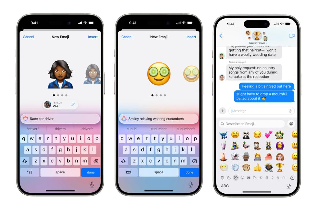 Example of custom emojis generated using Genmoji