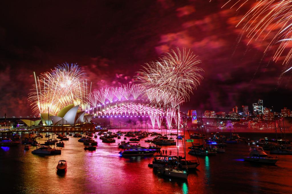 Fireworks lighting up Sydney Harbour during New Year’s Eve celebrations