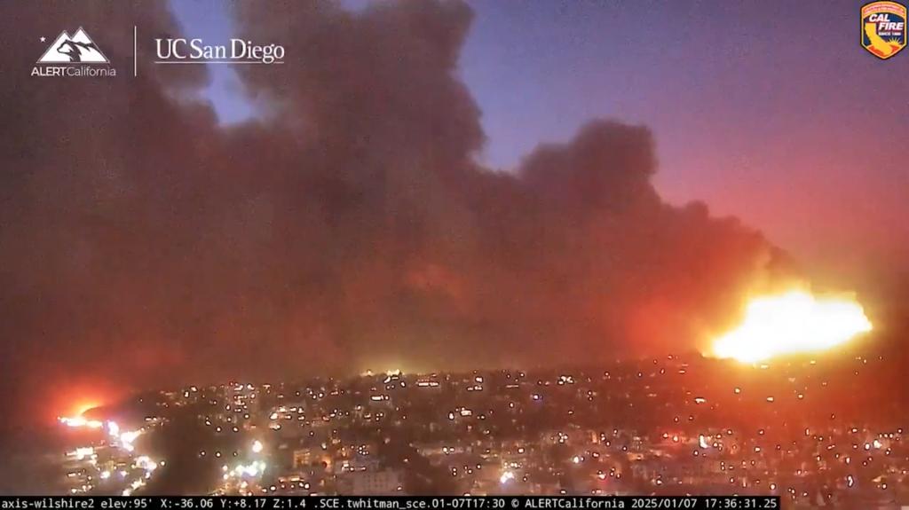 Smoke rising from the wildfire in Pacific Palisades