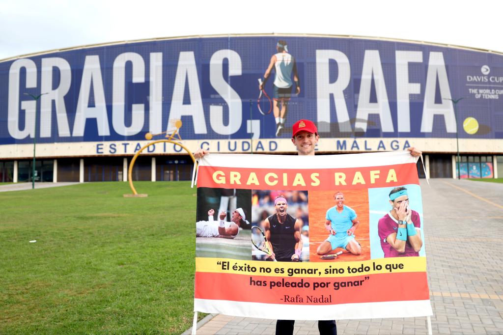 Rafael Nadal preparing to play at the Davis Cup, emotions visible on his face