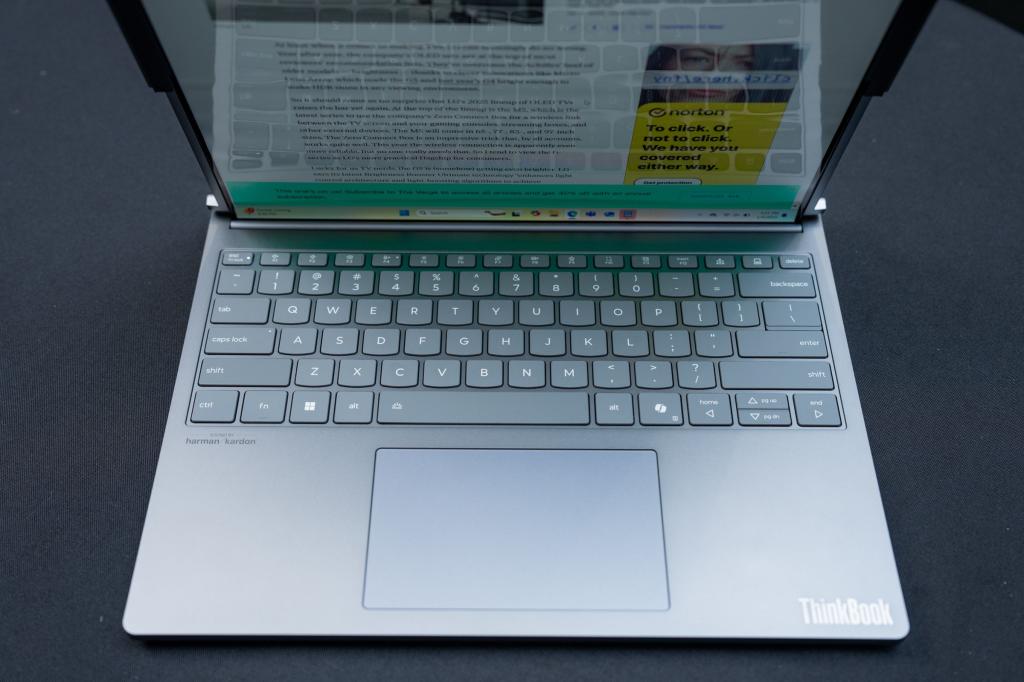 Close up of the Lenovo ThinkBook Plus Gen 6 keyboard and display controls